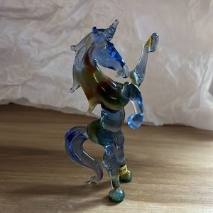 Rare Unicorn Glass Figurine Featured in Blue with Soft Brown Tones